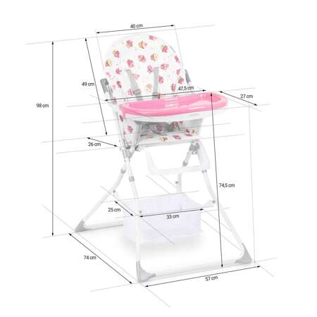 Krzesełko do karmienia Eldo biało-różowy