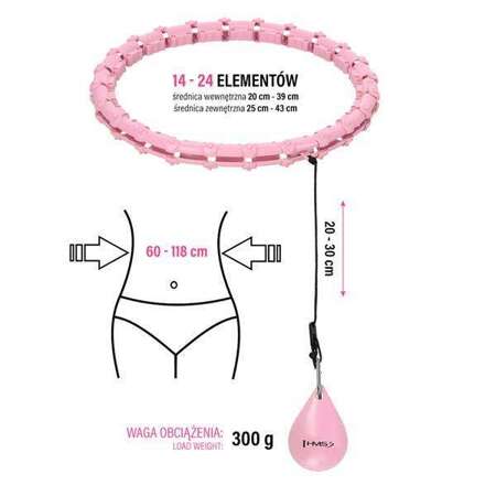 ZESTAW HULA HOP HHW02 LIGHT PINK Z WYPUSTKAMI I OBCIĄŻNIKIEM HMS + PAS BR163 BLACK PLUS SIZE