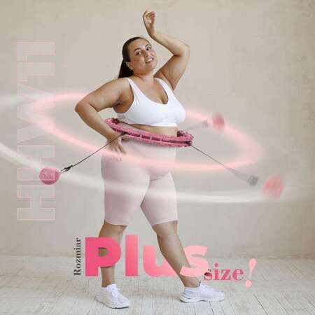 ZESTAW HULA HOP HHW11 LIGHT PINK Z WYPUSTKAMI I OBCIĄŻNIKIEM + PAS BR163 BLACK PLUS SIZE HMS